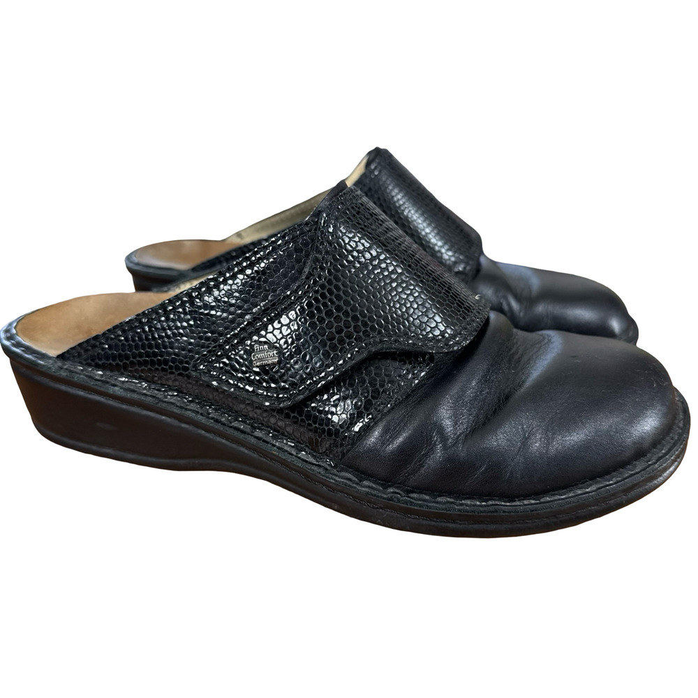Finn Comfort Amalfi Black Leather Mules Clogs Comfort Shoes Slip On 39 / 8.5